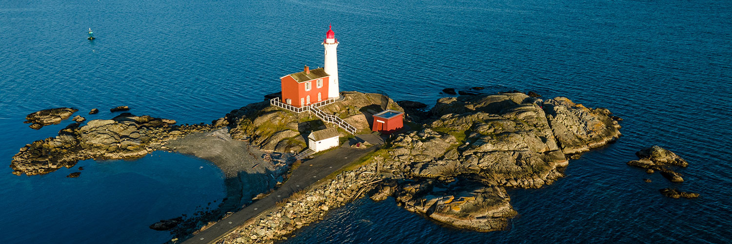 aerial view of Fisgard Lighthouse in Victoria, BC